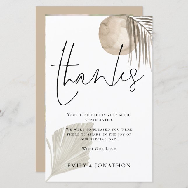 BUDGET Pampas Grass Mariage 3 Photo Merci (Devant / Derrière)