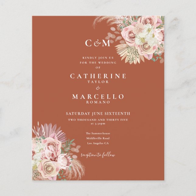 Budget Pampas Grass Photo Monogramme Mariage Invit (Devant)