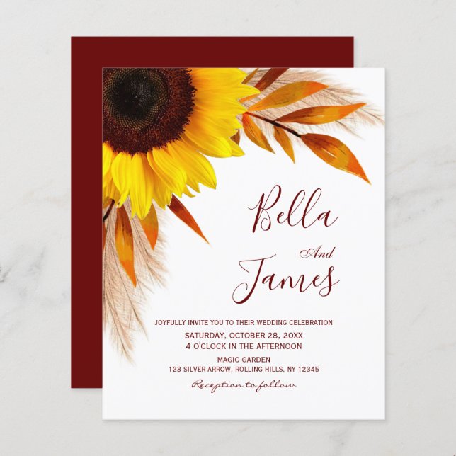 Budget Pampas Grass Sunflower Invitations de maria (Devant / Derrière)