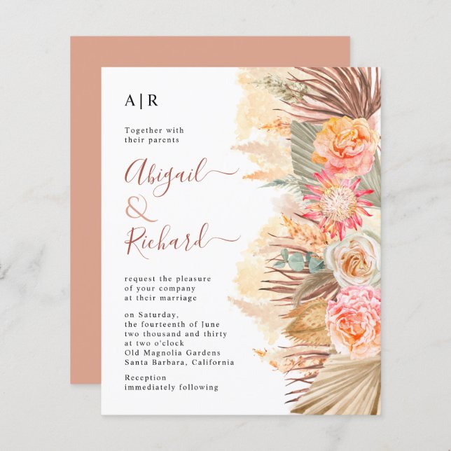 BUDGET Pampas herbe faire-part de mariage (Devant / Derrière)