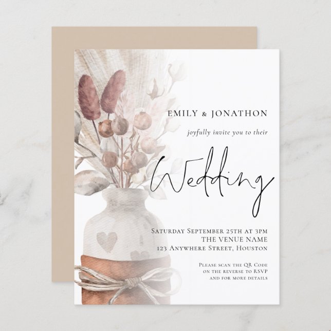 Budget Pampas Superposition Grass QR Code Mariage  (Devant / Derrière)