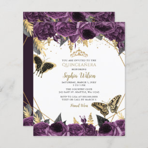 Budget Papillon pourpre Quinceañera Invitation