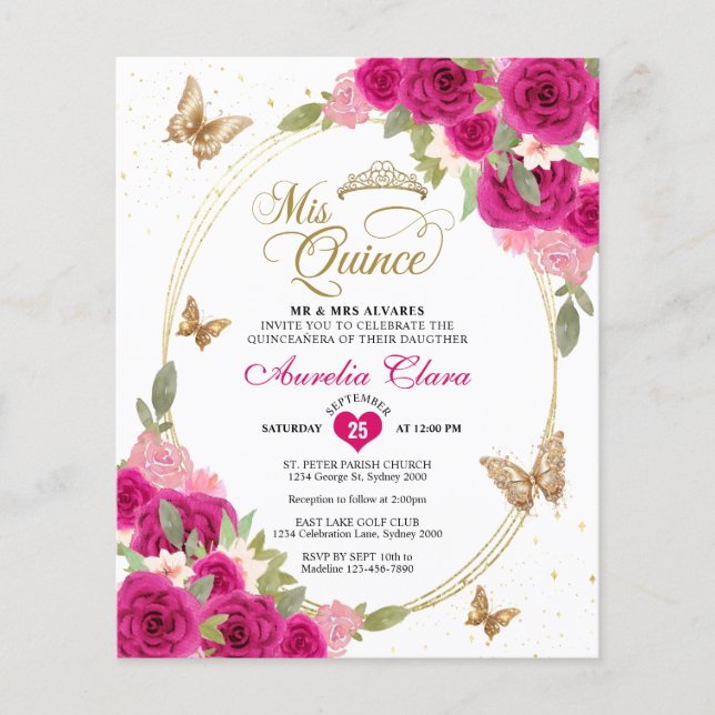 BUDGET Papillon Rose Or Quinceañera (Devant)