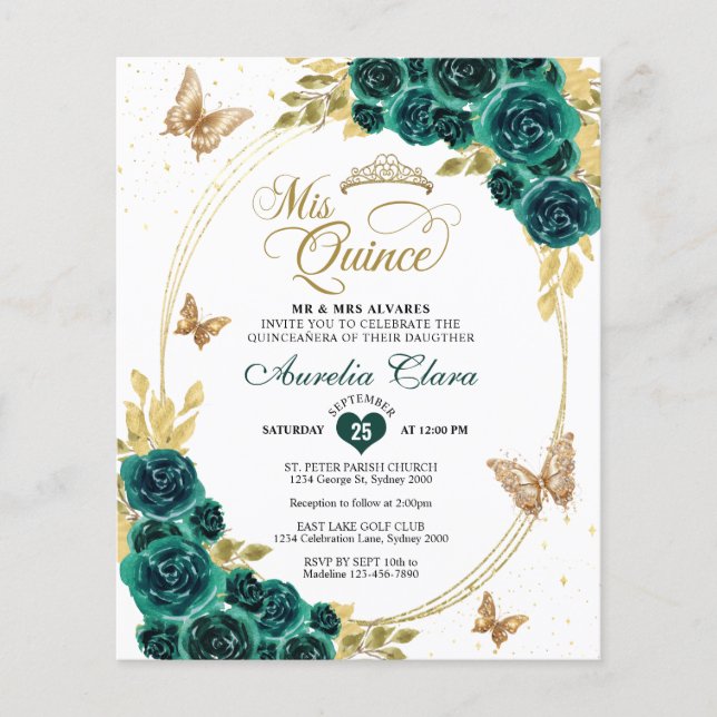 BUDGET Papillon Vert Floral Or Quinceanera (Devant)