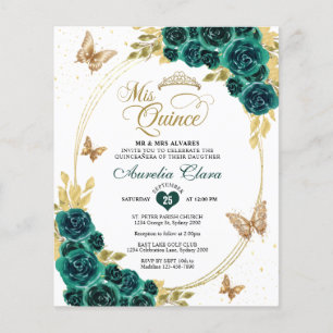 BUDGET Papillon Vert Floral Or Quinceanera