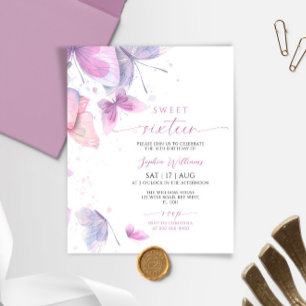 Budget Papillons doux 16 Anniversaire Invitation
