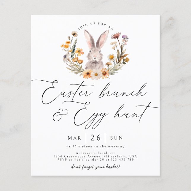 Budget Pâques Brunch Chasse aux Oeufs Bunny Fleur  (Devant)