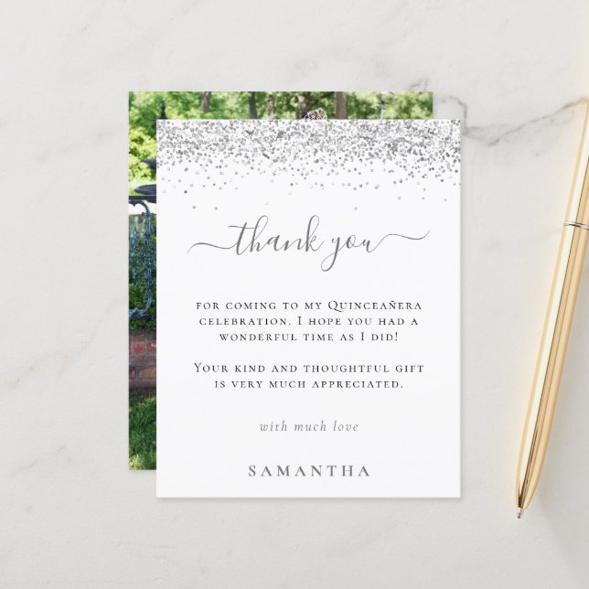 Budget Parties scintillant argent Photo Quinceaner (Devant/Arrière en situation)