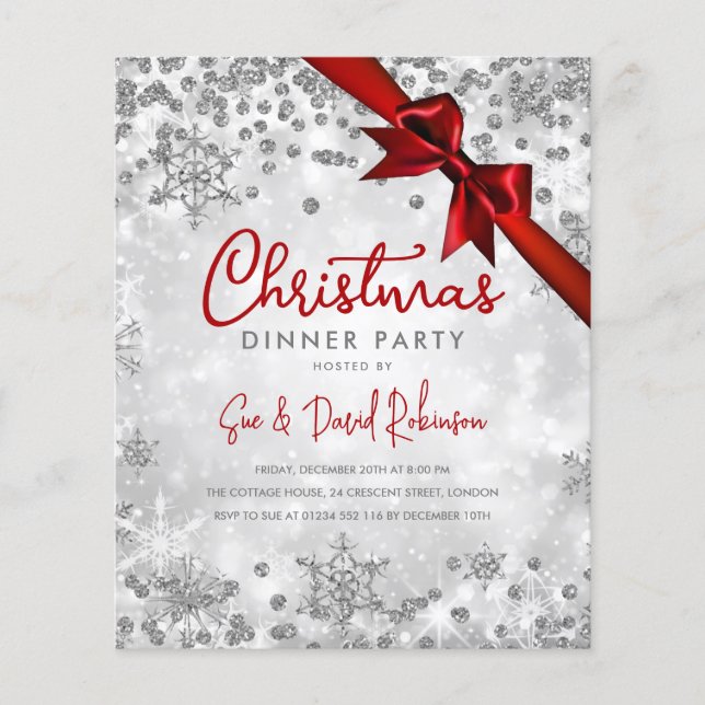 Budget Parties scintillant argent Rouge Ruban Noël (Devant)