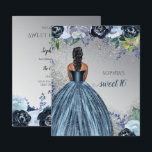 Budget Parties scintillant Blue Robe Sweet 16 anni<br><div class="desc">Parties scintillant Budget Argent Bleu Étincelle Robe Douce 16 Anniversaire Invitation. Peaux foncées Cheveux noirs</div>