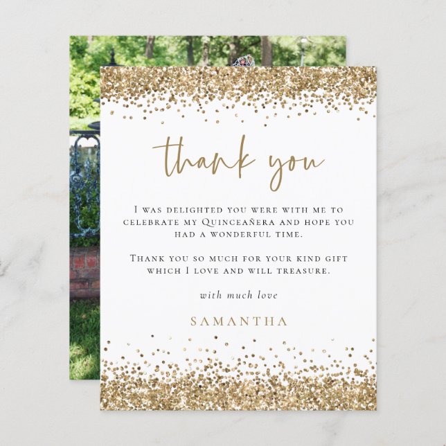 Budget Parties scintillant or Photo Quinceañera Me (Devant / Derrière)