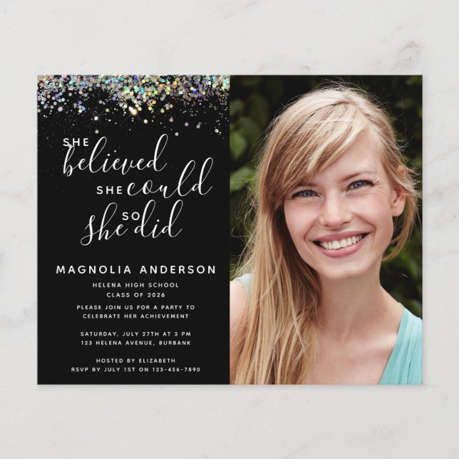 BUDGET Parties scintillant photo Graduation Invita (Devant)