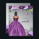 Budget Parties scintillant Purple Robe Douce 16 an<br><div class="desc">Parties scintillant Budget Argent Violet Éperche Robe Douce 16 Anniversaire Invitation. Cheveux noirs courts de la peau foncée</div>