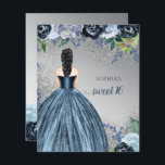 Budget Parties scintillant Robe Bleue Douceur 16 I<br><div class="desc">Parties scintillant Budget Argent Bleu Étincelle Robe Douce 16 Anniversaire Invitation. Cheveux noirs à peau claire</div>