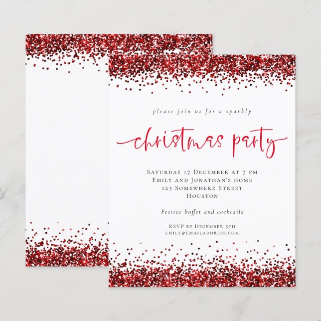 Budget Parties scintillant rouge Script Noël Invit (Devant / Derrière)