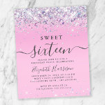 Budget Parties scintillant Sweet 16 Anniversaire F<br><div class="desc">Invitation à la fête du 16e anniversaire pour une fille abordable avec un holographe brillant violet,  rose et argent faux parties scintillant confetti contre un arrière - plan rose et "Sweet sixteen" dans un mélange d'élégante typographie gris doux et un script tendance avec des swashes.</div>
