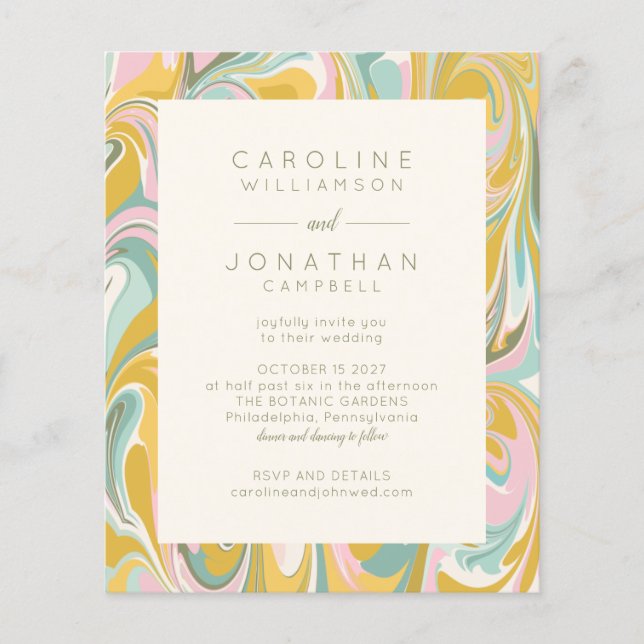 Budget Pastel Abstrait Marbre Chic Mariage Invitat (Devant)