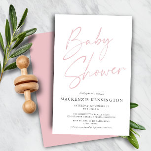 Budget Pastel Blush Pink Simple Script Baby shower