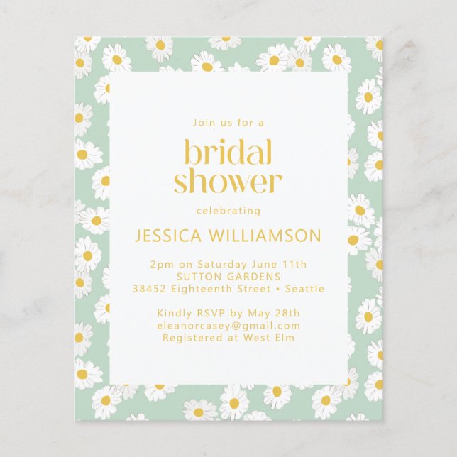 Budget Pastel Sage Green Daisies Fête des mariées (Devant)