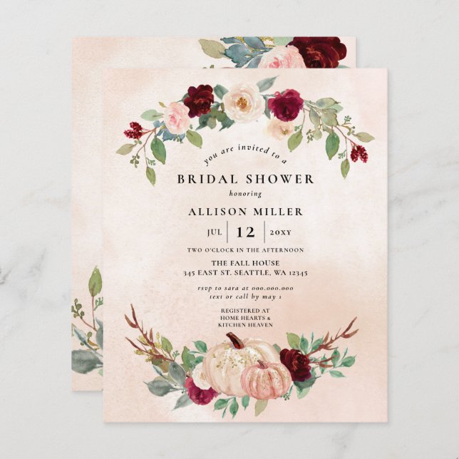 Budget Peach Burgundy Citrouilles Fête des mariées (Devant / Derrière)