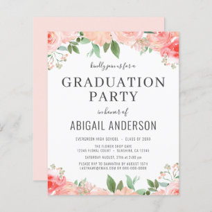 Budget Peach Coral Floral Graduation Invitation