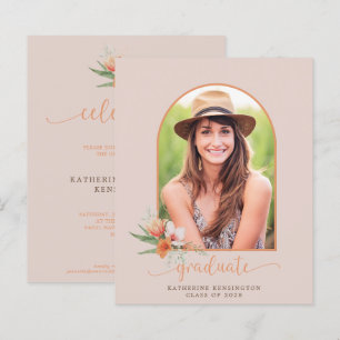 Budget Peach Floral Boho Arch Invitation
