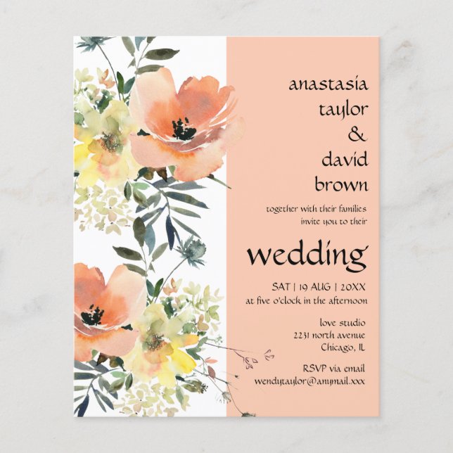 Budget Peach Floral Faire-part de mariage (Devant)