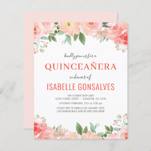 Budget Peach QUINCEAÑERA Anniversaire Coral Invita