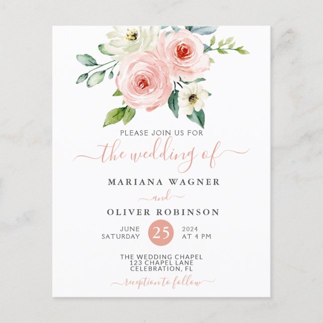 Budget Peach White Watercolor Mariage floral (Devant)