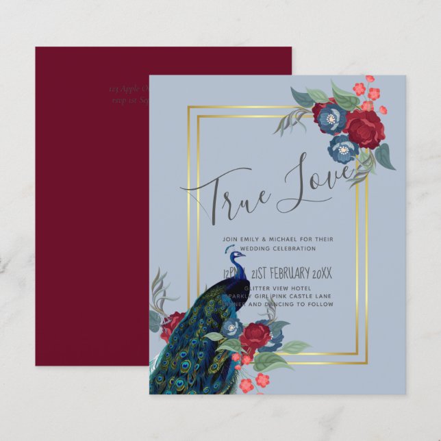 BUDGET Peacock Bleu Bourgogne Mariage de automne d (Devant / Derrière)
