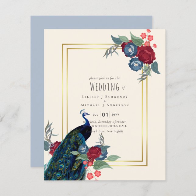 BUDGET Peacock Bleu Bourgogne Mariage de automne d (Devant / Derrière)