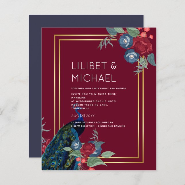 BUDGET Peacock Bleu Bourgogne Mariage de automne d (Devant / Derrière)