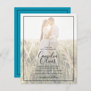 BUDGET Peacock Blue Photo Overlay Mariage Inviter