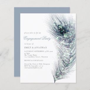 Budget Peacock Feather Engagement Party Invitation