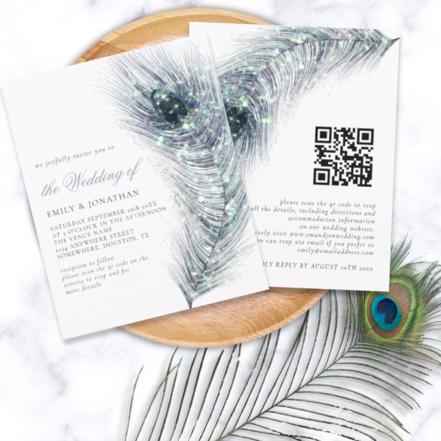 Budget Peacock Feather QR Code Mariage Invitation (Créateur téléchargé)