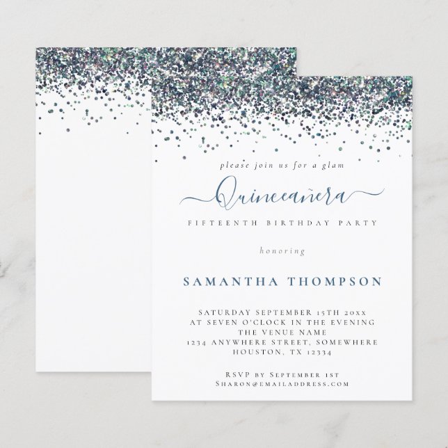 Budget Peacock Parties scintillant Bleue Quinceañe (Devant / Derrière)