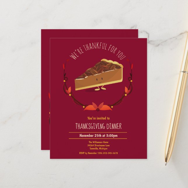 Budget Pecan Pie Dessert Thanksgiving Invitation (Devant/Arrière en situation)