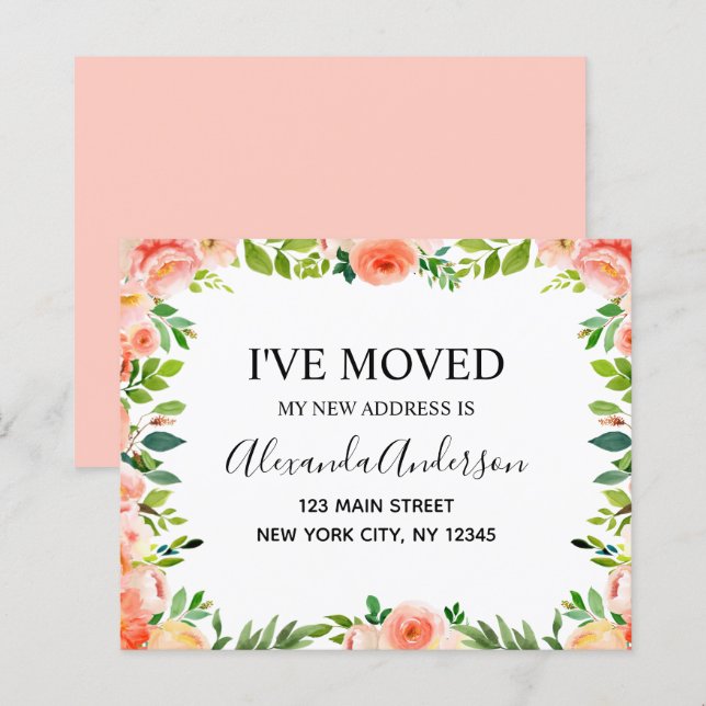 Budget Pêcher Corail Floral Moving Faire-part (Devant / Derrière)