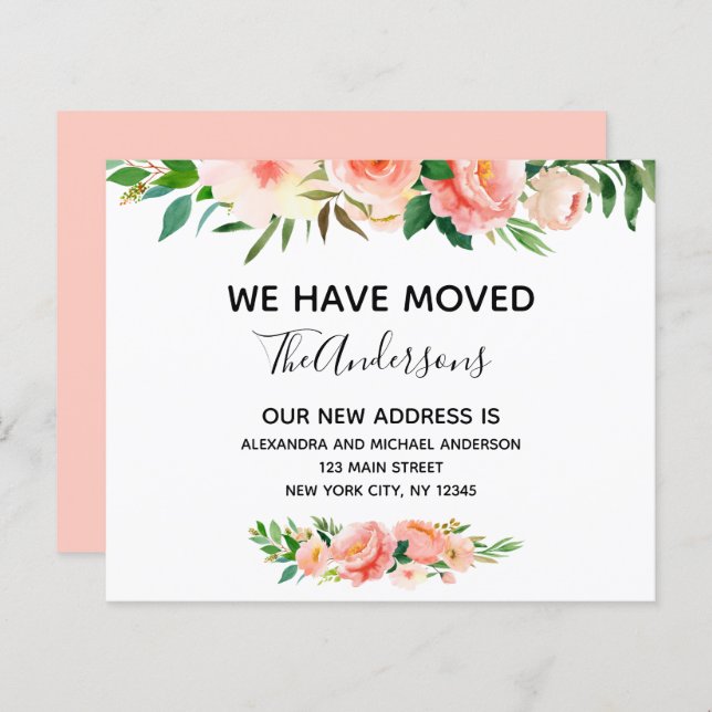 Budget Pêcher Corail Floral Moving Faire-part (Devant / Derrière)