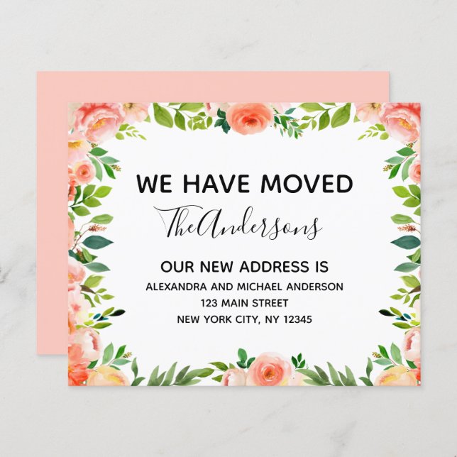 Budget Pêcher Corail Floral Moving Faire-part (Devant / Derrière)