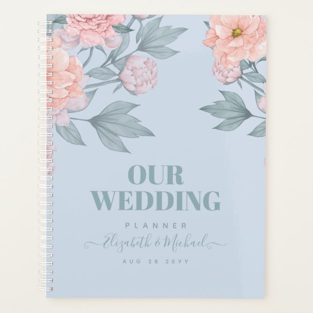 Budget Pêcher Floral Dusty Blue Sage Mariage feuil (Devant)