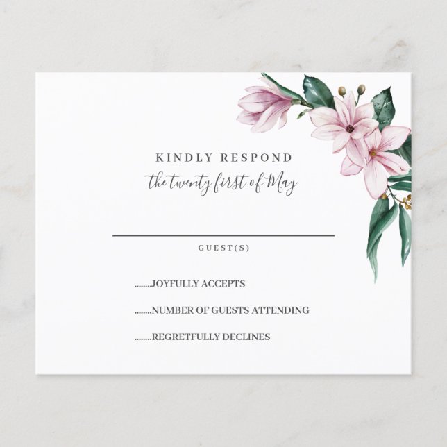 BUDGET Peint Magnolia et feuille | Mariage RSVP (Devant)