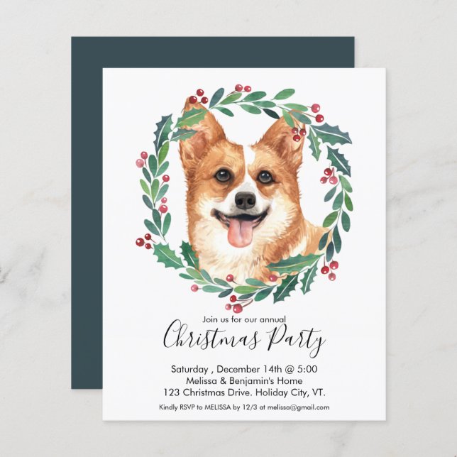 Budget Pembroke Welsh Corgi Chien Invitation de No (Devant / Derrière)