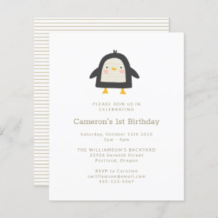 Budget Penguin Simple 1er anniversaire Invitation