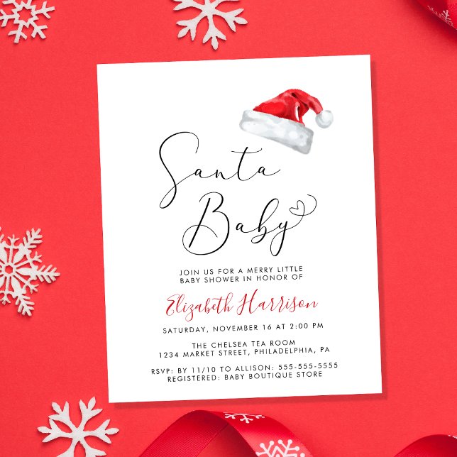 Budget Père Noël Baby Christmas Baby shower Invita (Celebrate your little Santa Baby's upcoming arrival with a cute holiday season baby shower)