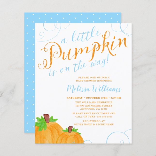 Budget Petit Citrouille Automne Bleu Baby shower g (Devant / Derrière)