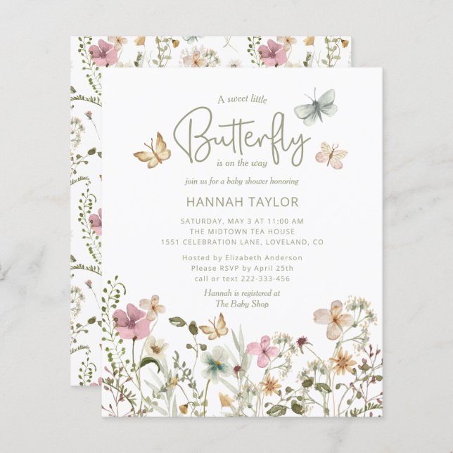 Budget Petite papillon Invitation Baby shower fill (Devant / Derrière)