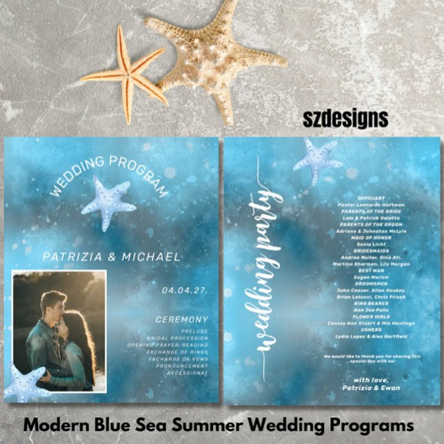 Budget Photo Blue Sea Summer Wedding Programme (Créateur téléchargé)
