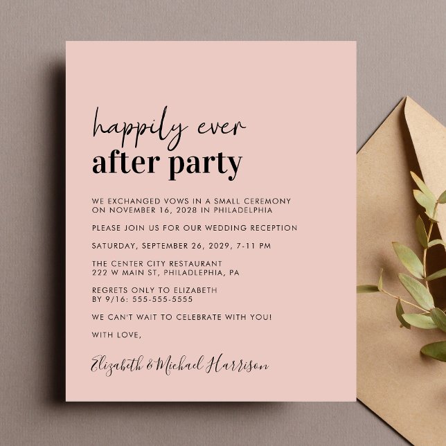 Budget Photo Blush Mariage Réception Invitation (A chic budget-friendly Happily Ever After Party invitation for your wedding celebration)