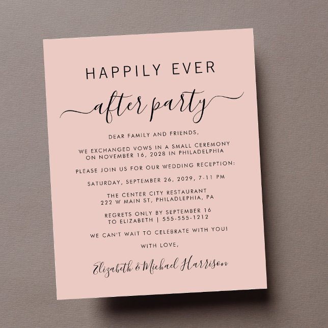 Budget Photo Blush Mariage Réception Invitation (A chic budget-friendly Happily Ever After Party invitation for your wedding celebration)